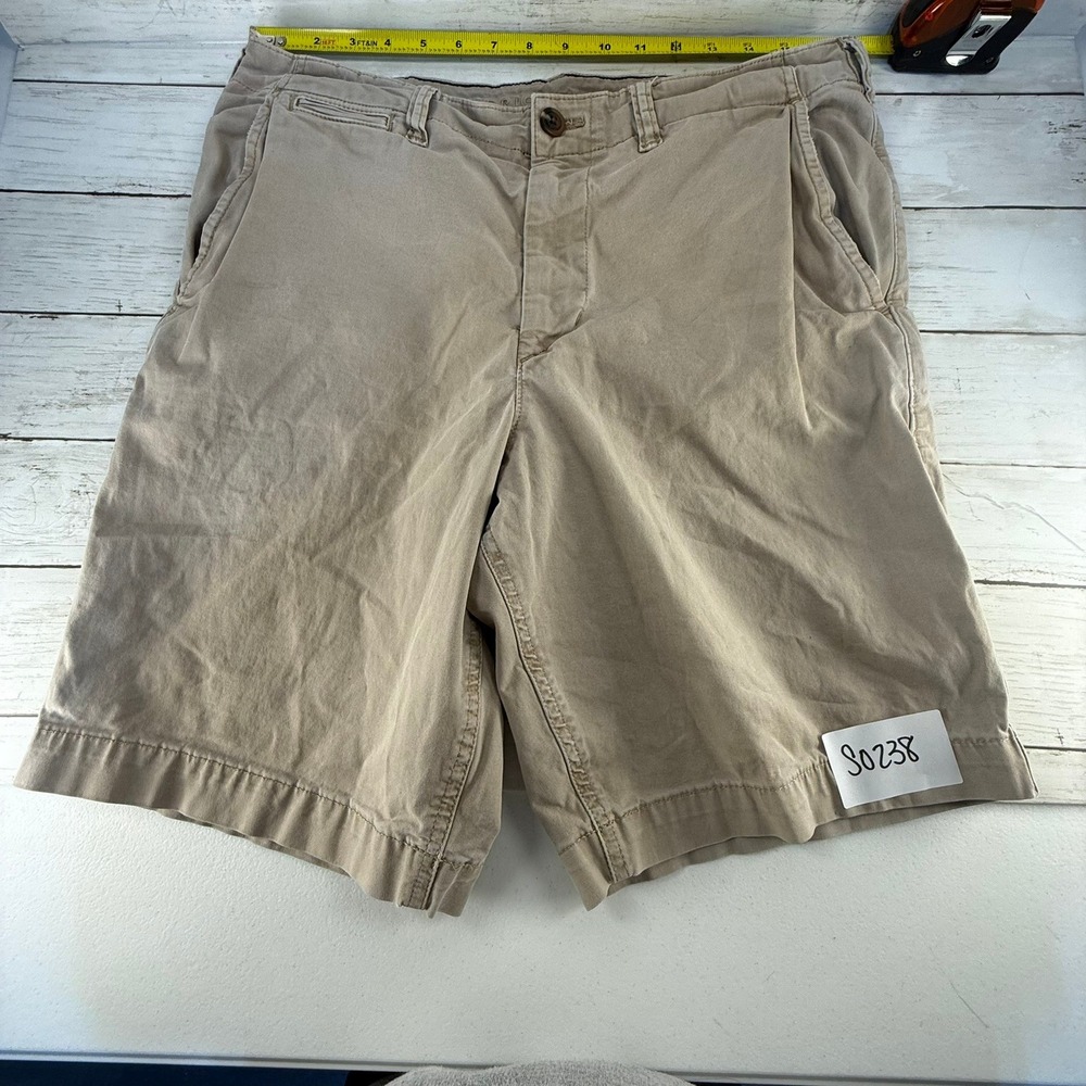 American Eagle Mens Khaki Chino Shorts Tan Cotton Flat Front Size 32 S0238